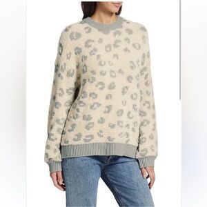Splendid Mal Leopard Print Gray and Cream Crewneck Sweater